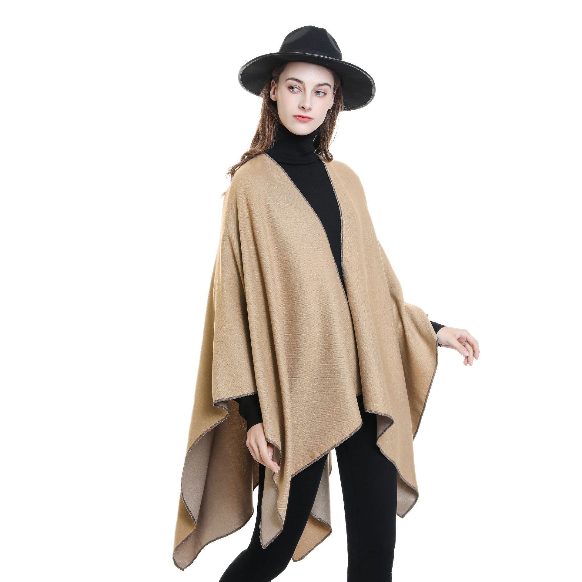 Damen Wohlfühl-Poncho aus weichem Wollmix mit elegantem Schnitt GR
