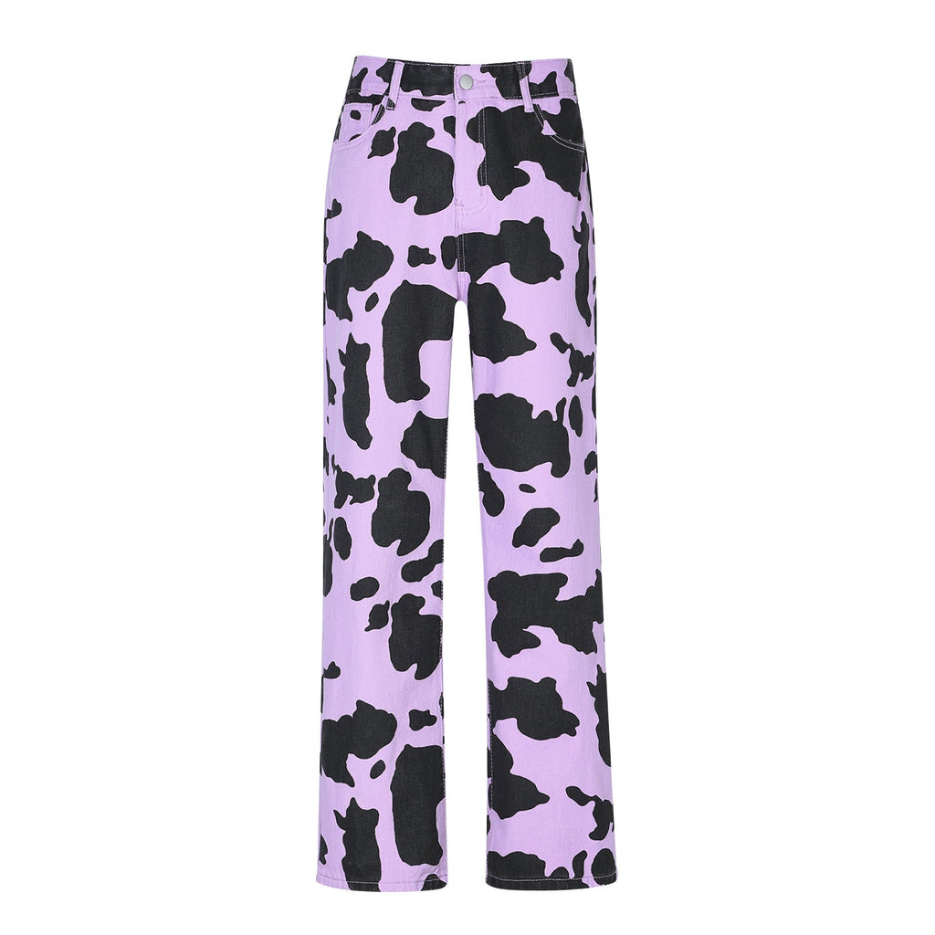 GR | Damen Kuhflecken Gerade Geschnittene Hose