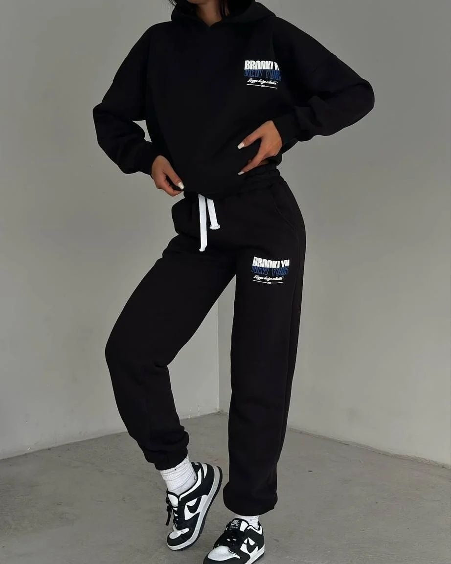 Damen lässiger Fleece-Hoodie und Jogginghose Set mit praktischem Kordelzug und hochwertiger Baumwollmischung GR