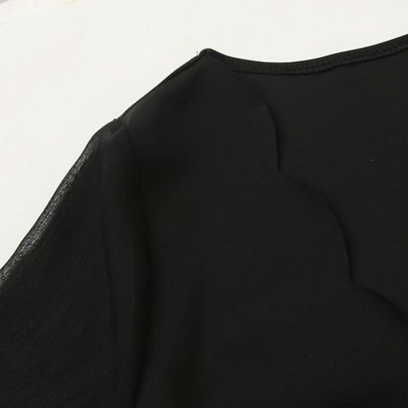 Damen Abendkleid mit transparenten Ärmeln und elegantem V-Ausschnitt GR