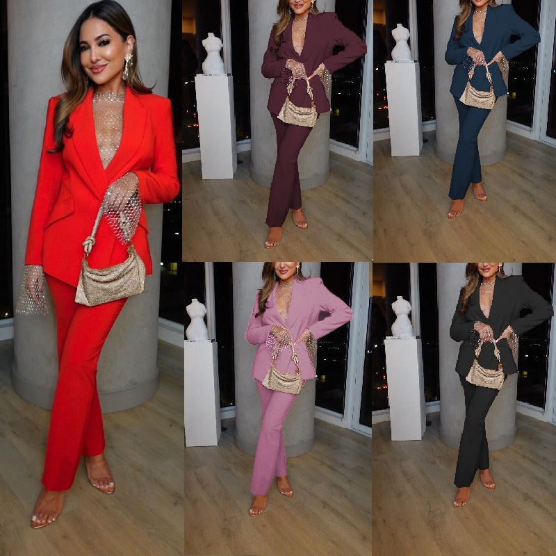 Women's elegant blazer and trouser suit with a chic cut, size