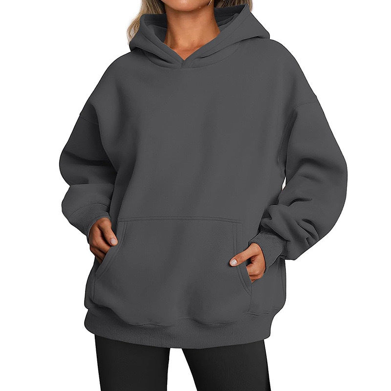 Damen oversized Kapuzenpullover aus weichem Baumwollmix mit praktischen Taschen GR