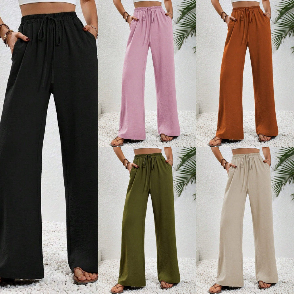 Women's casual, wide-legged leisure trousers with elasticated waistband and side pockets, size S