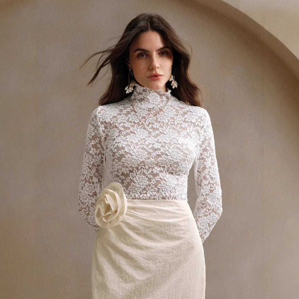 GR | Lace Long Sleeve Stretchy Turtleneck T-Shirt 