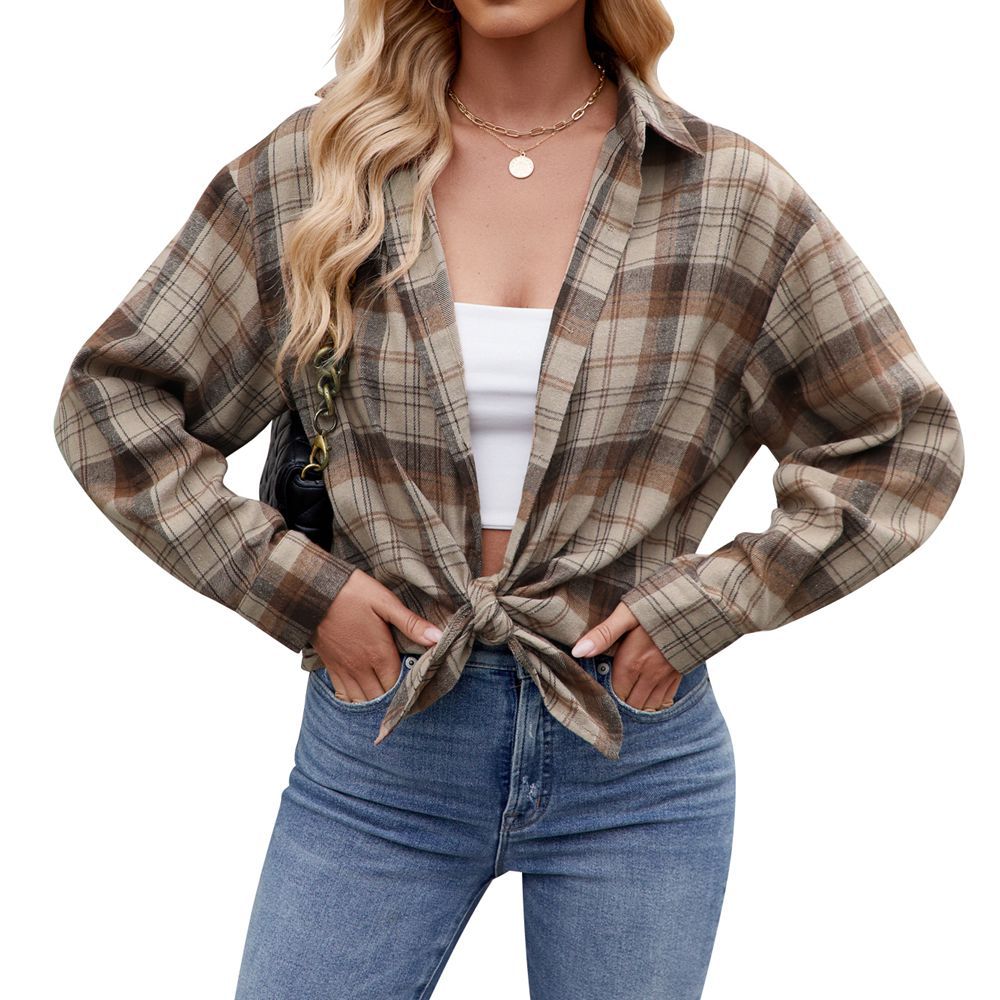 Women's Checkered Oversized Shirt Blouse GR