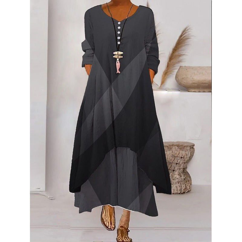 GR | Maxikleid mit Langen Ärmeln und Knopfverschluss