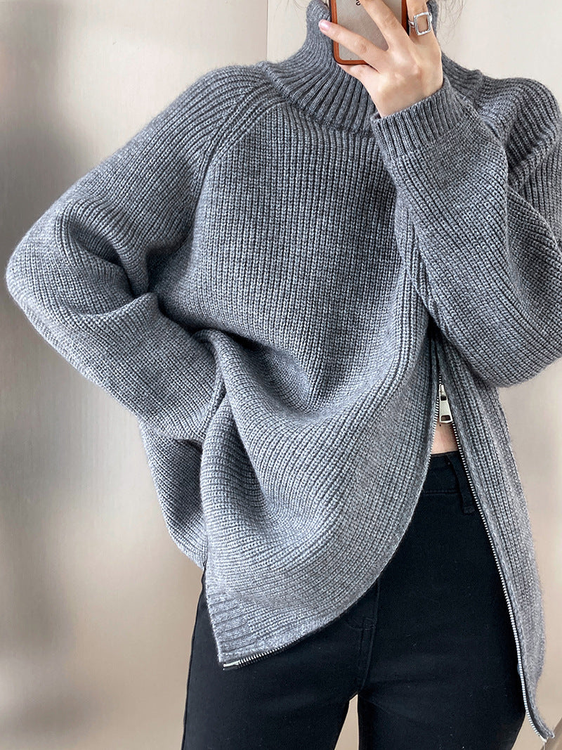 GR Rollkragenpullover mit Seitenschlitz einfarbig gestrickt