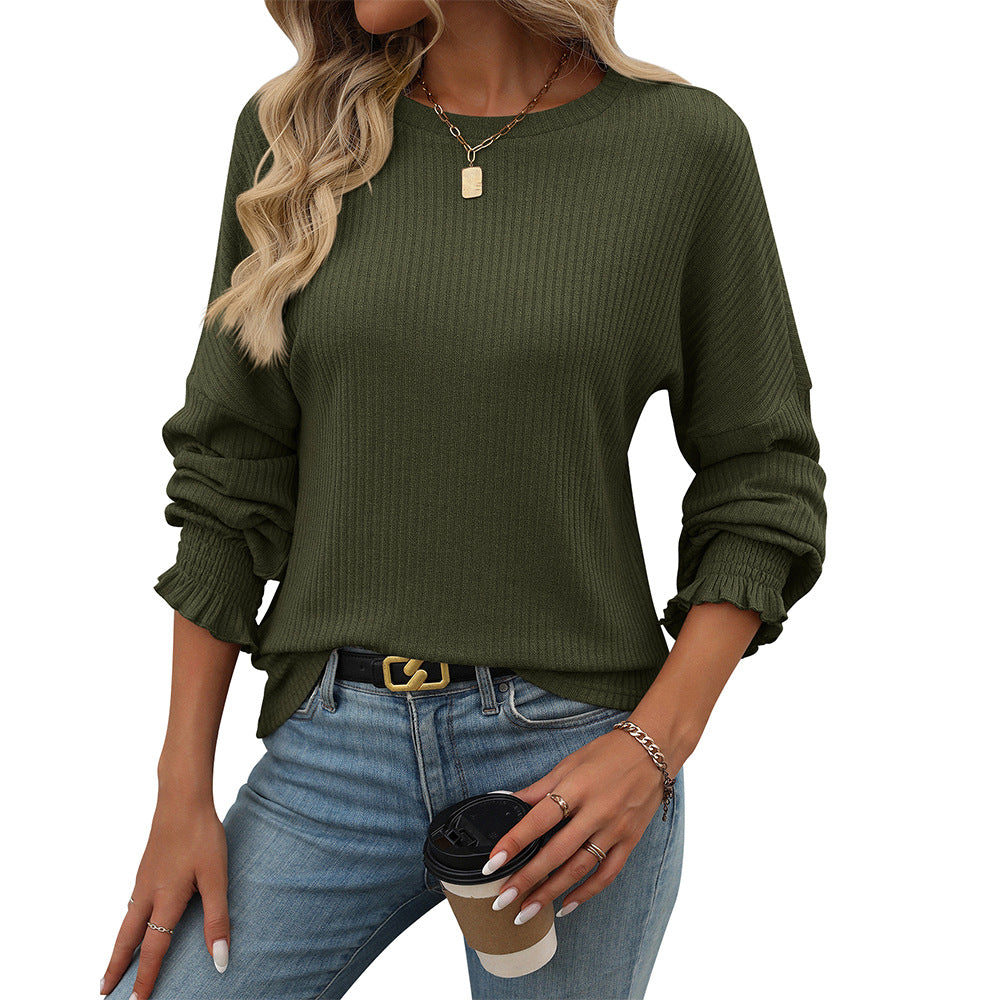 Damen lässiger Pullover mit feiner Rippstruktur und elastischen Bündchen GR