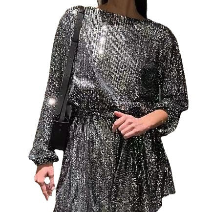 GR | Urlaubsfestmode Pailletten Taillengürtel Kleid