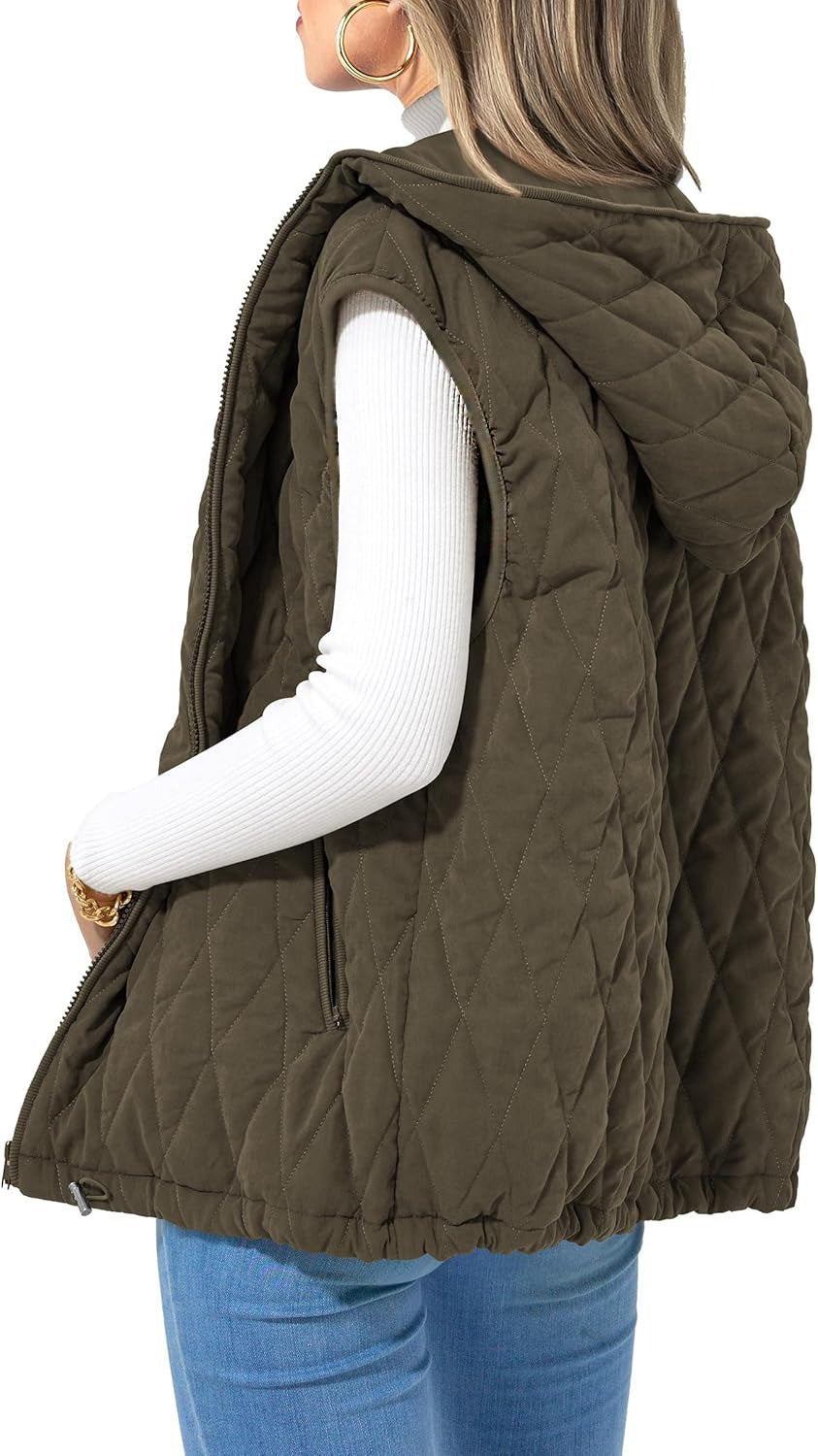 Women's quilted hoodie vest with practical pockets, size S