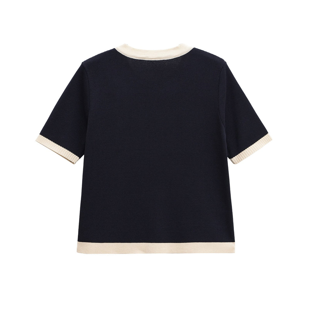 Damen Kurzarm Strickoberteil mit dekorativen Knöpfen und modernem Design GR