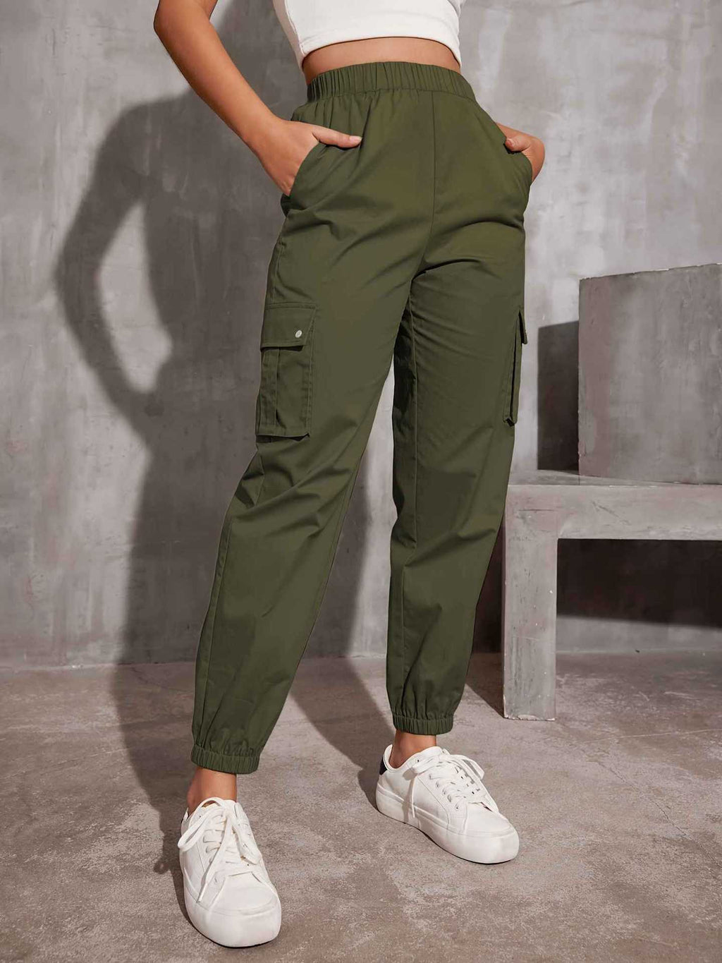 Damen Cargo-Hose mit elastischem Bund und praktischen Seitentaschen GR