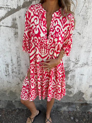 Damen lässiges Strandkleid mit hohen Seitenschlitzen und modischem Druckmuster GR