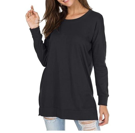 GR | Einfarbiges Rundhals-Casual-Top