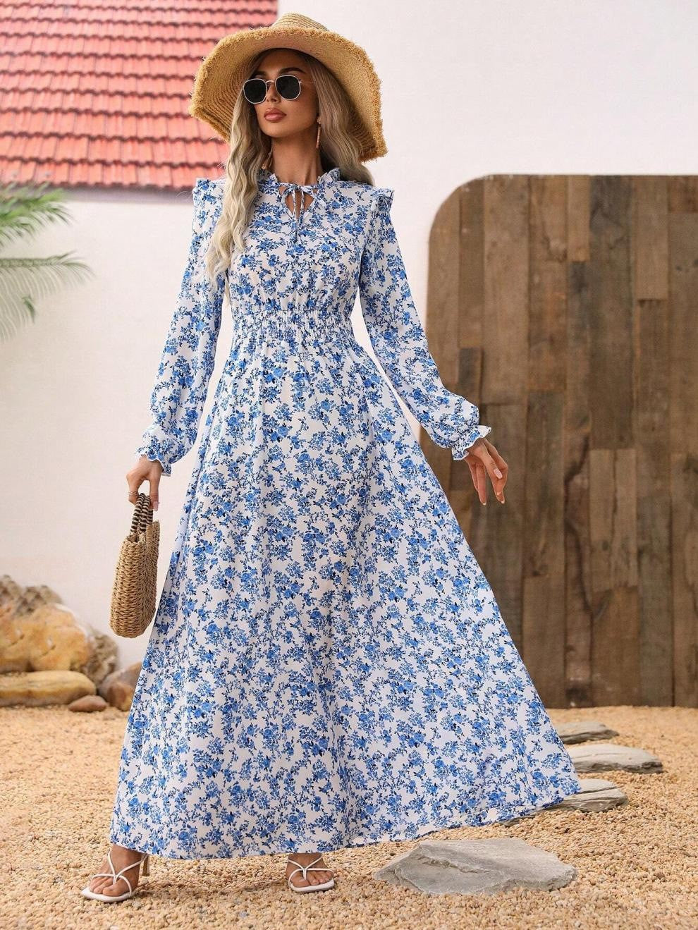GR | Floral Long Sleeve Elegant Women's Long Dress 