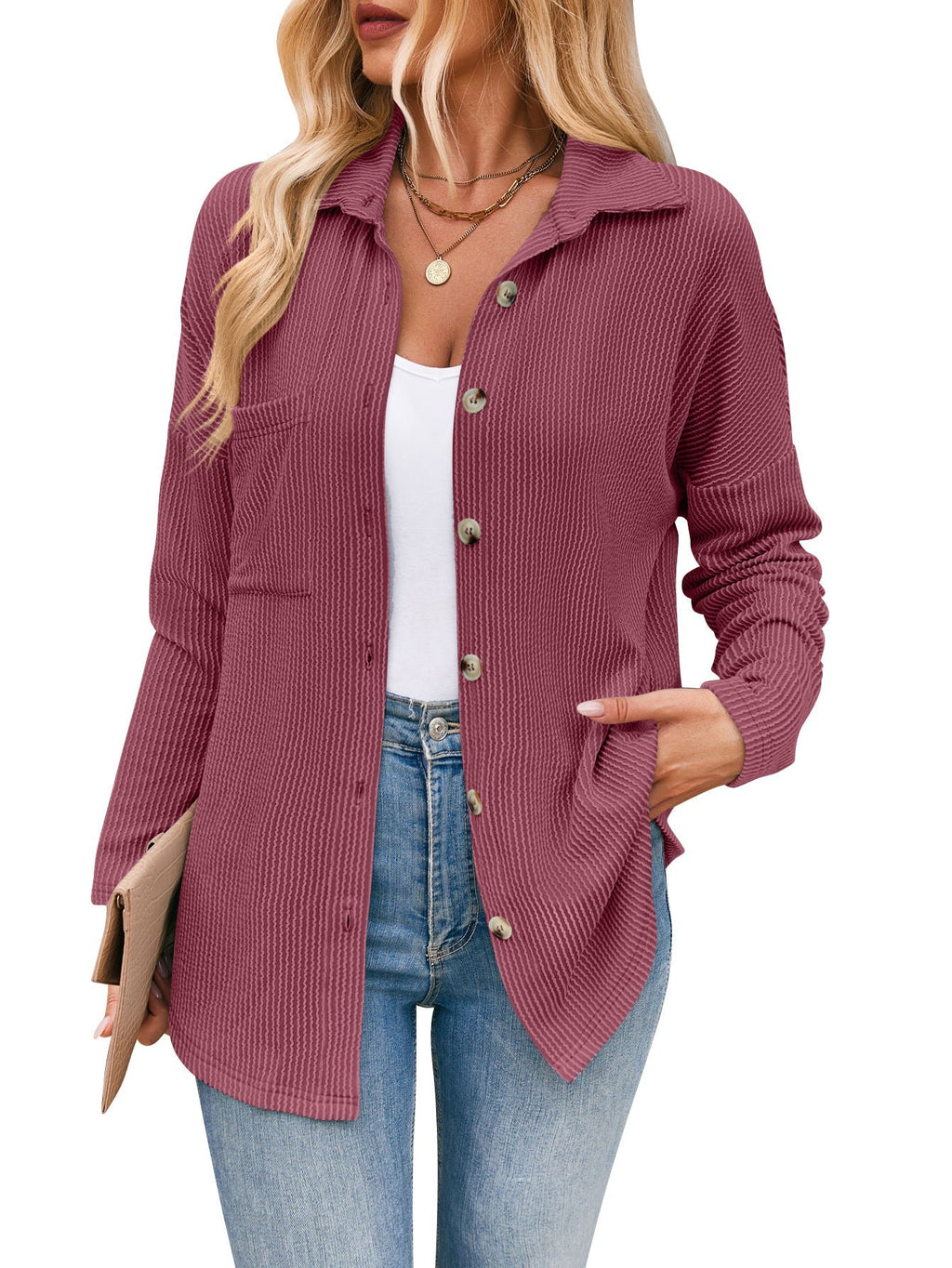 Damen lässige Strickjacke mit Knopfleiste GR