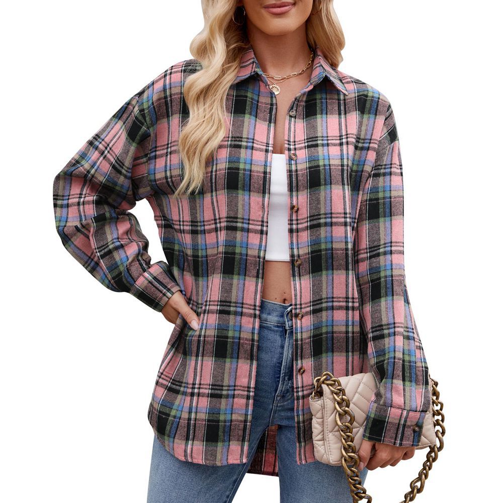Women's Checkered Oversized Shirt Blouse GR