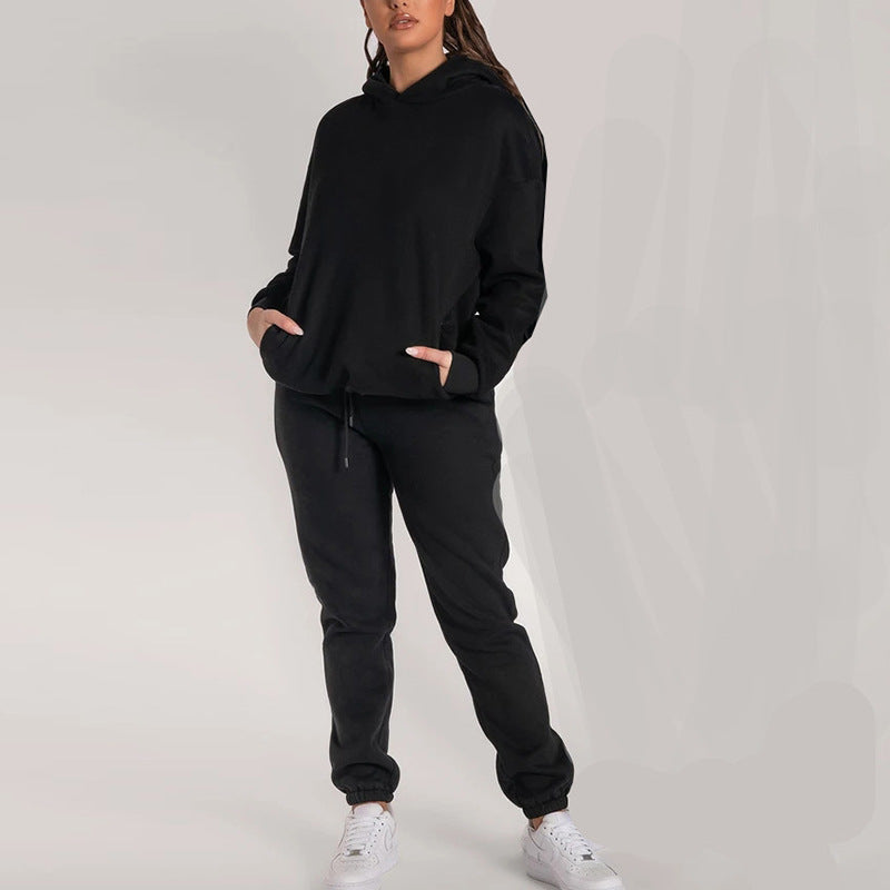 Women's Casual Hoodie Tracksuit with Practical Pockets and Elastic Waistband, Size