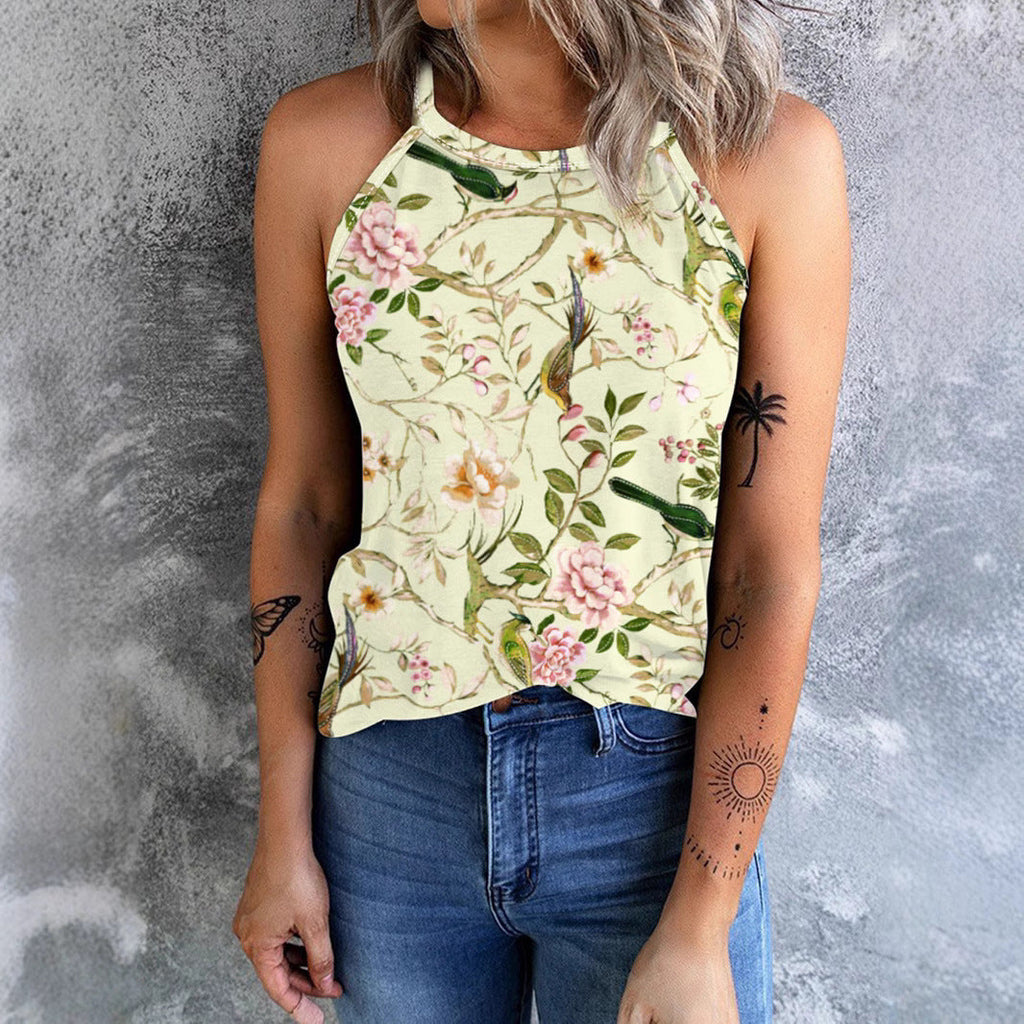 GR | Vintage Floral Plant Pattern Slim Fit Tank Top
