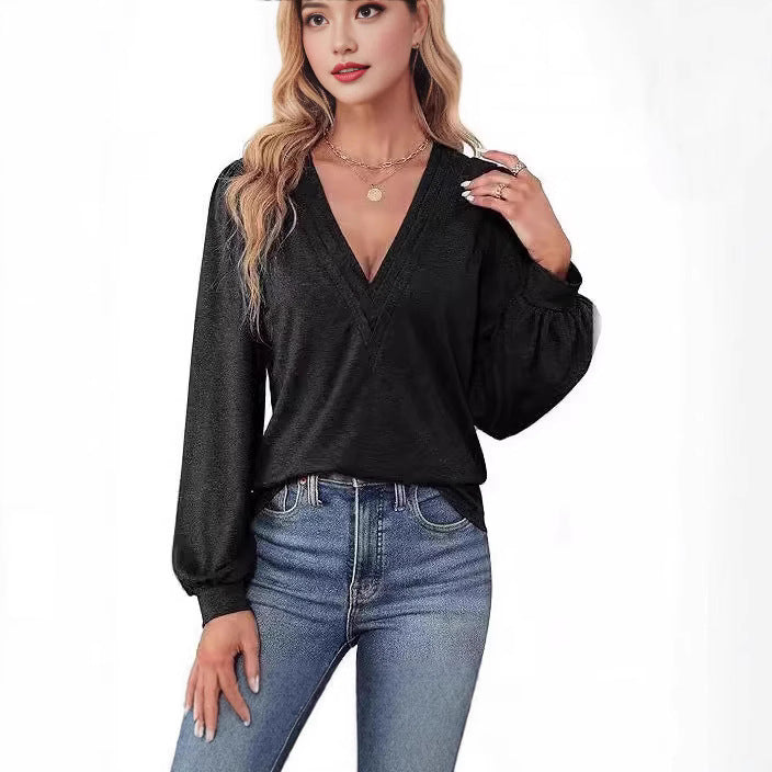 Comfortable women's shirt with V-neck and long sleeves, size
