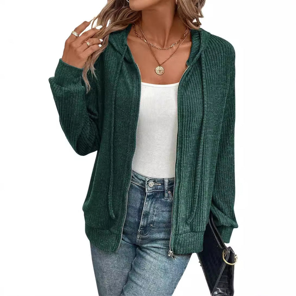Damen gemütliche Kapuzenjacke im stylischen Rippstrickdesign GR