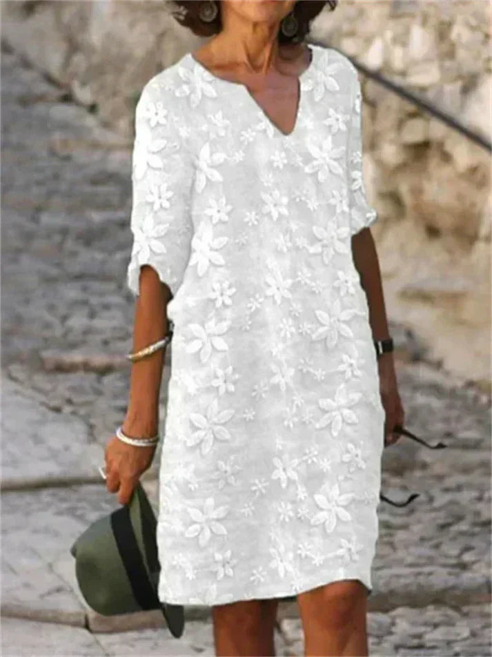 GR | Sommerkleid Aus Baumwolle Und Leinen Mit Blumenmuster