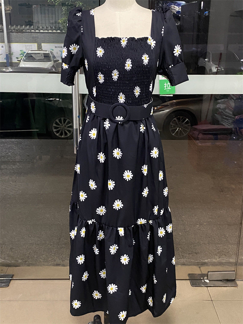 GR | Bedrucktes, taillenbetontes U-Ausschnitt Elegantes Kleid