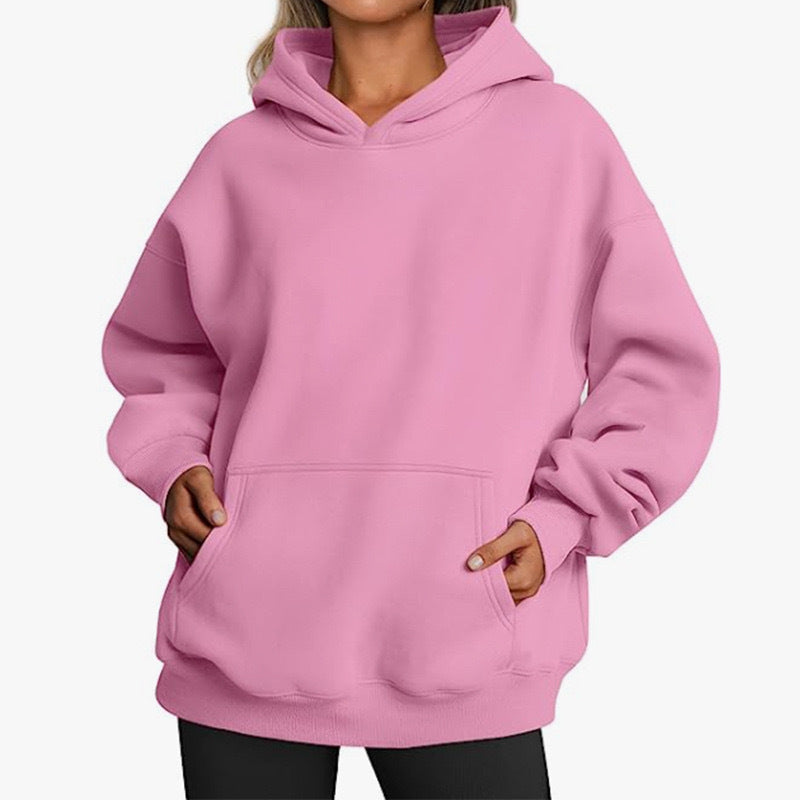 Damen oversized Kapuzenpullover aus weichem Baumwollmix mit praktischen Taschen GR