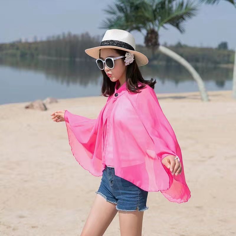 Women's airy chiffon kimono with wide flared sleeves, size S