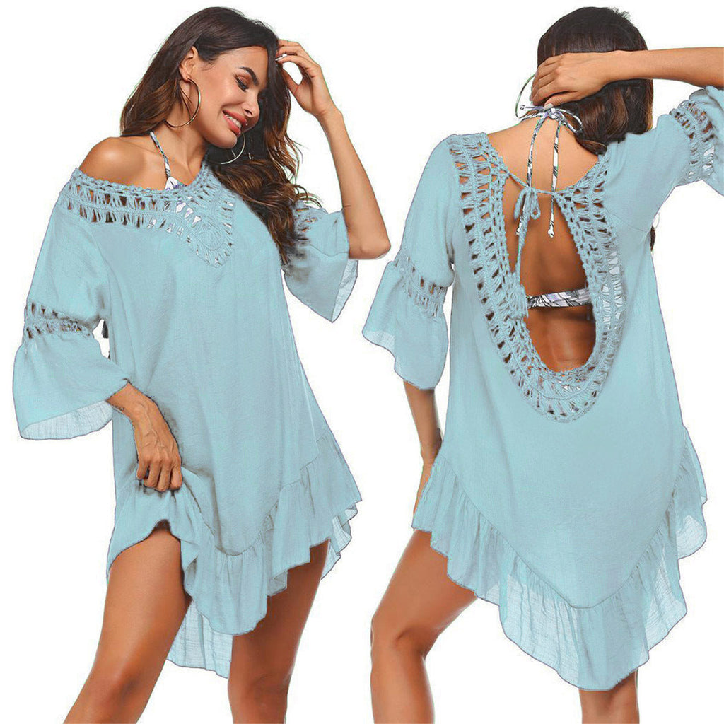 Women's casual beach throw with aesthetic openwork pattern and open back, size GR