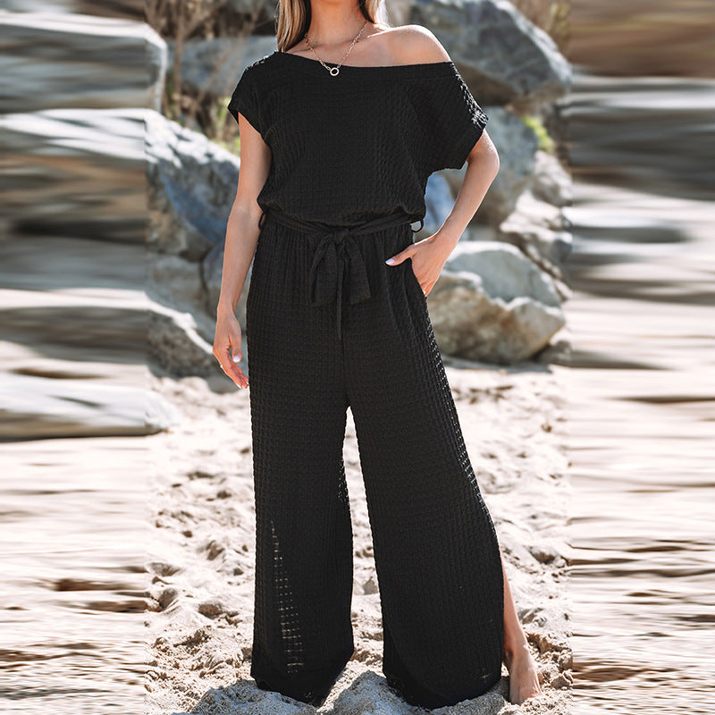 Women's casual jumpsuit with a wide cut and elasticated waistband, size