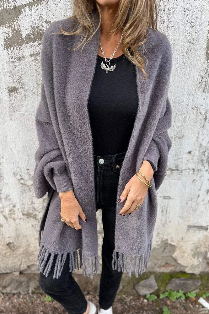 GR knitted plush tassel scarf