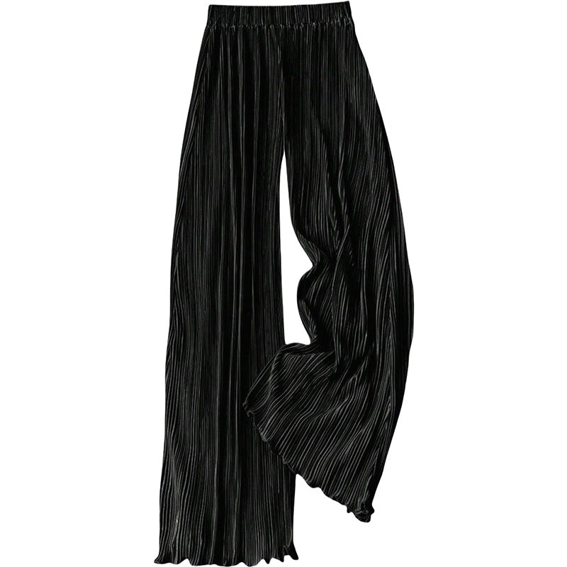 Women's pleated summer trousers with high waist and elasticated waistband, size