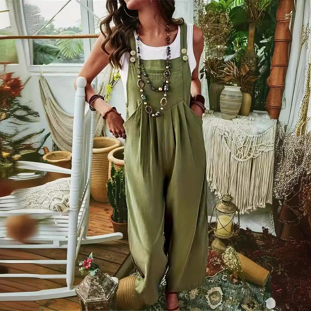 GR | Double Button Wide Leg Trousers Suspenders Overall 