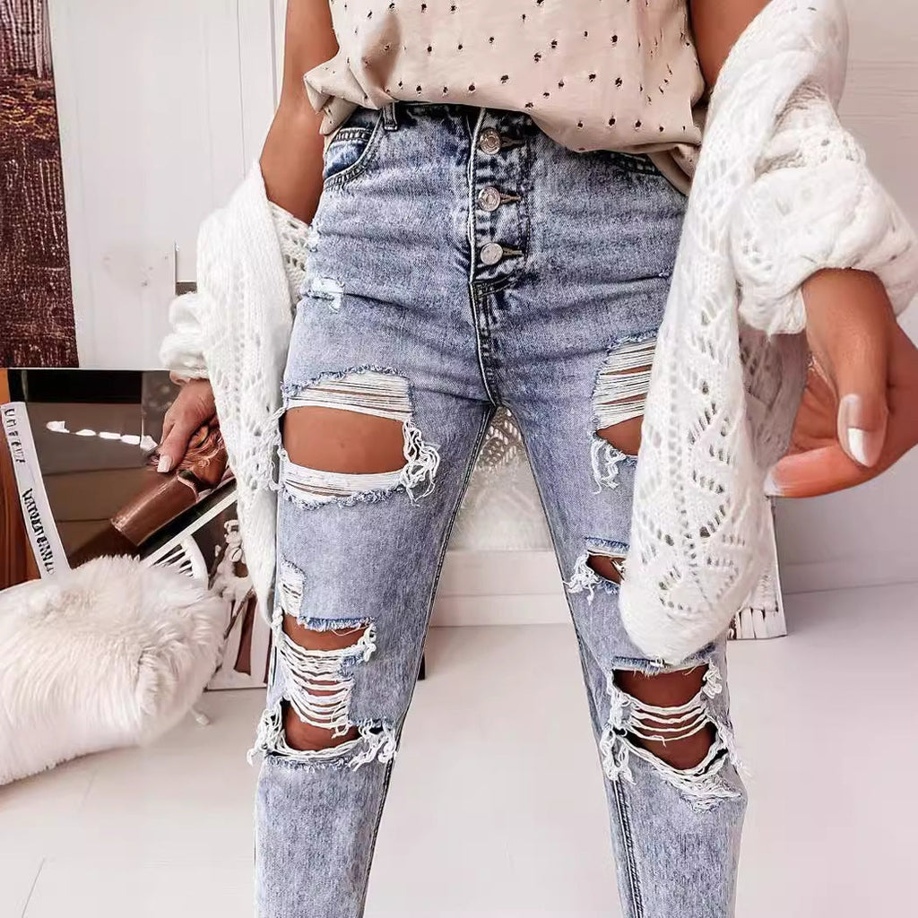Damen Destroyed Boyfriend Jeans im lässigen Vintage-Stil mit hohem Bund GR