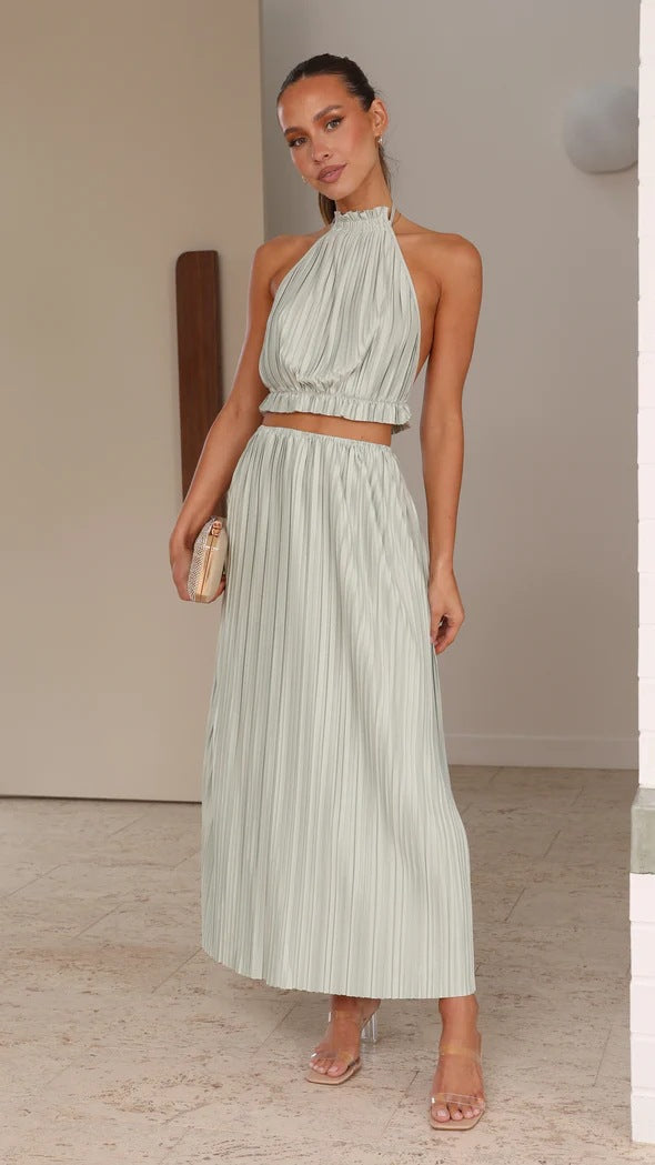 GR | Year Sexy Halter Backless Sexy Lace-up Dress Pleated Dress