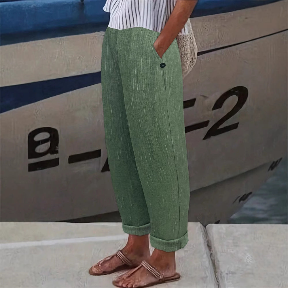 Damen Bequeme und luftige Leinenhose mit seitlichen Taschen GR