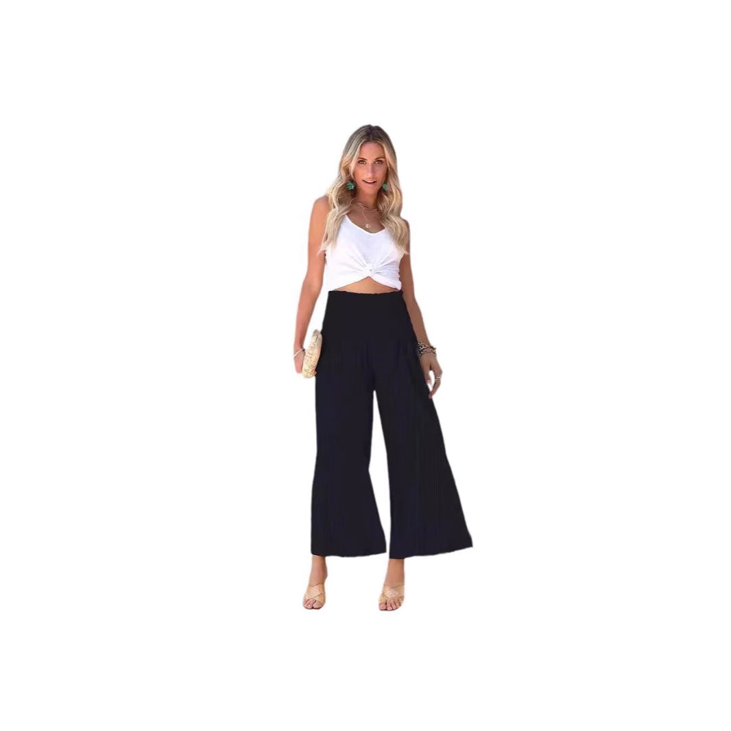 Damen weite Culotte-Hose mit elastischem Bund und seitlichen Eingrifftaschen GR