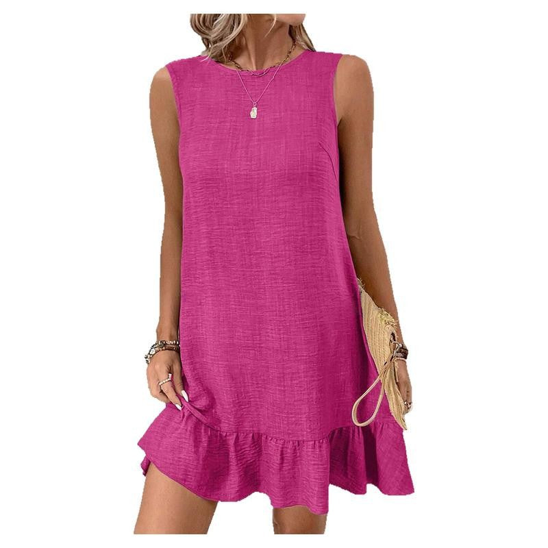 Women's sleeveless dress with ruffled hem and relaxed fit, size