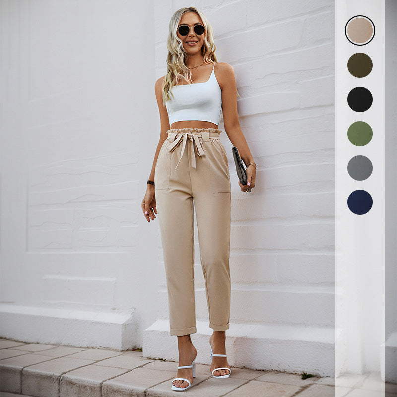 Damen Bequeme High-Waist Pants mit Taillengürtel GR