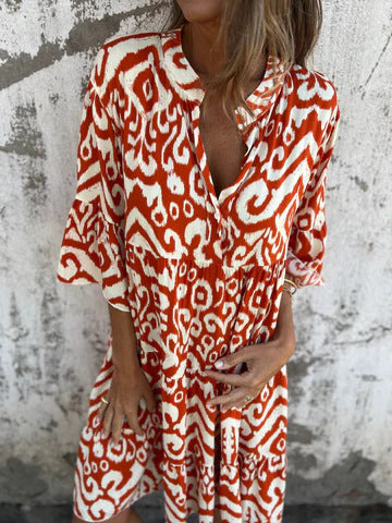 Damen lässiges Strandkleid mit hohen Seitenschlitzen und modischem Druckmuster GR