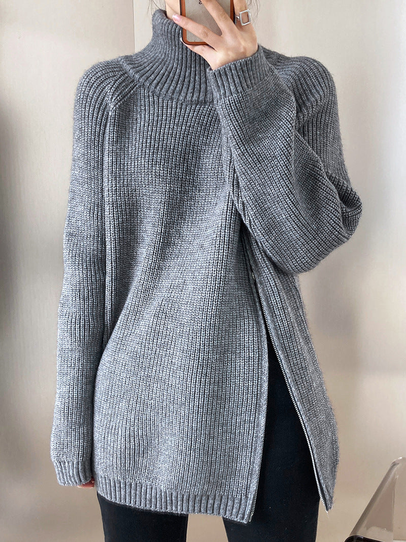 GR Rollkragenpullover mit Seitenschlitz einfarbig gestrickt