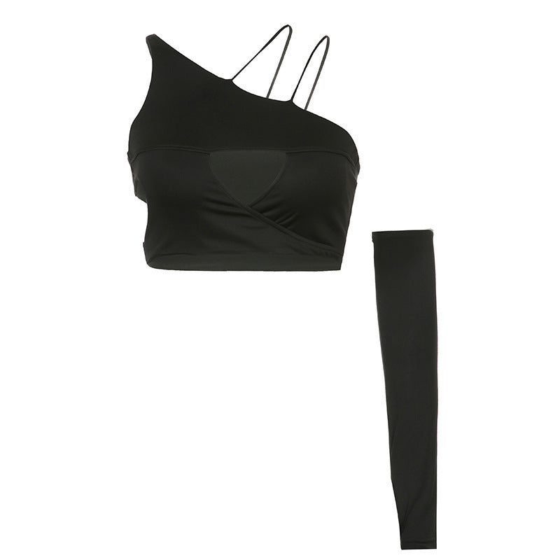 Women's asymmetrical crop top with cut-out details and elegant design, size GR