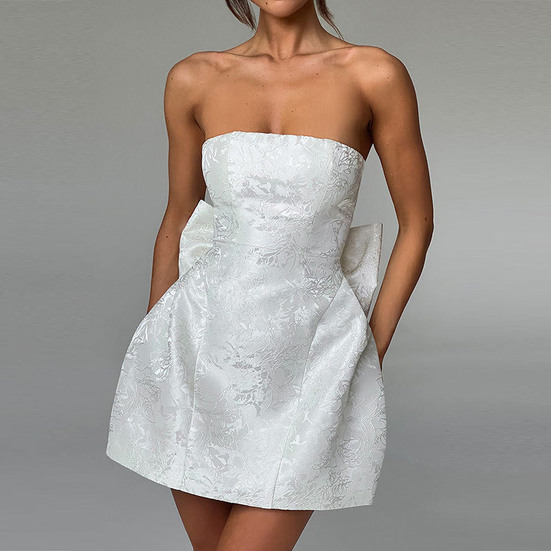 GR | Mini Cocktailkleid Schulterfreies Abendkleid Mit Schleifendetail