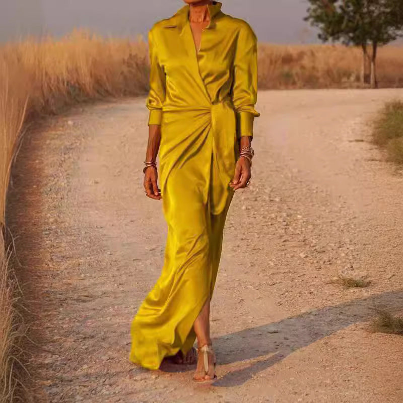 GR | Lace-up High Waist Split Floor Length Dress 