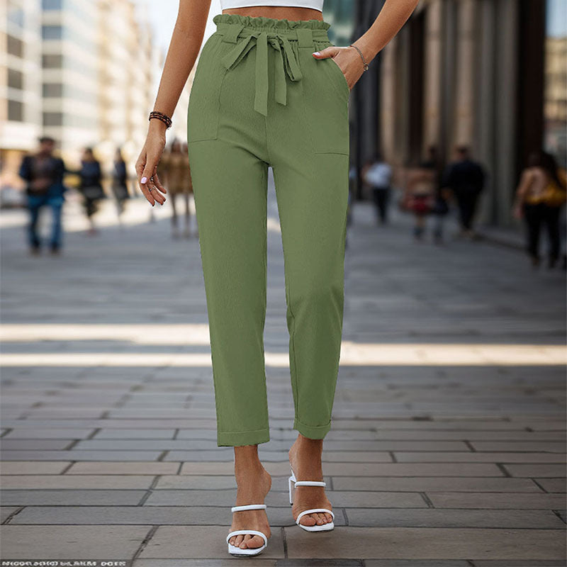 Damen Bequeme High-Waist Pants mit Taillengürtel GR