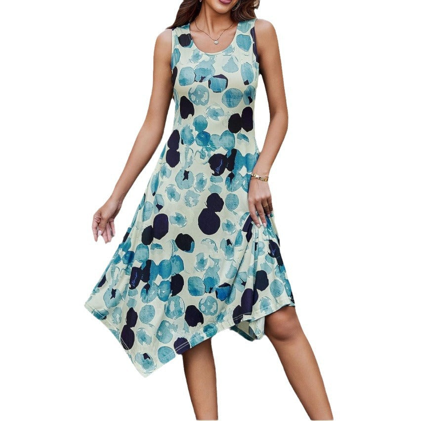 Damen asymmetrisches Freizeitkleid mit modernem Muster und fließendem Schnitt GR