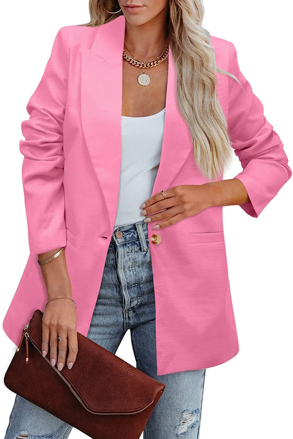 GR | Double-breasted blazer with gathered sleeves and pockets