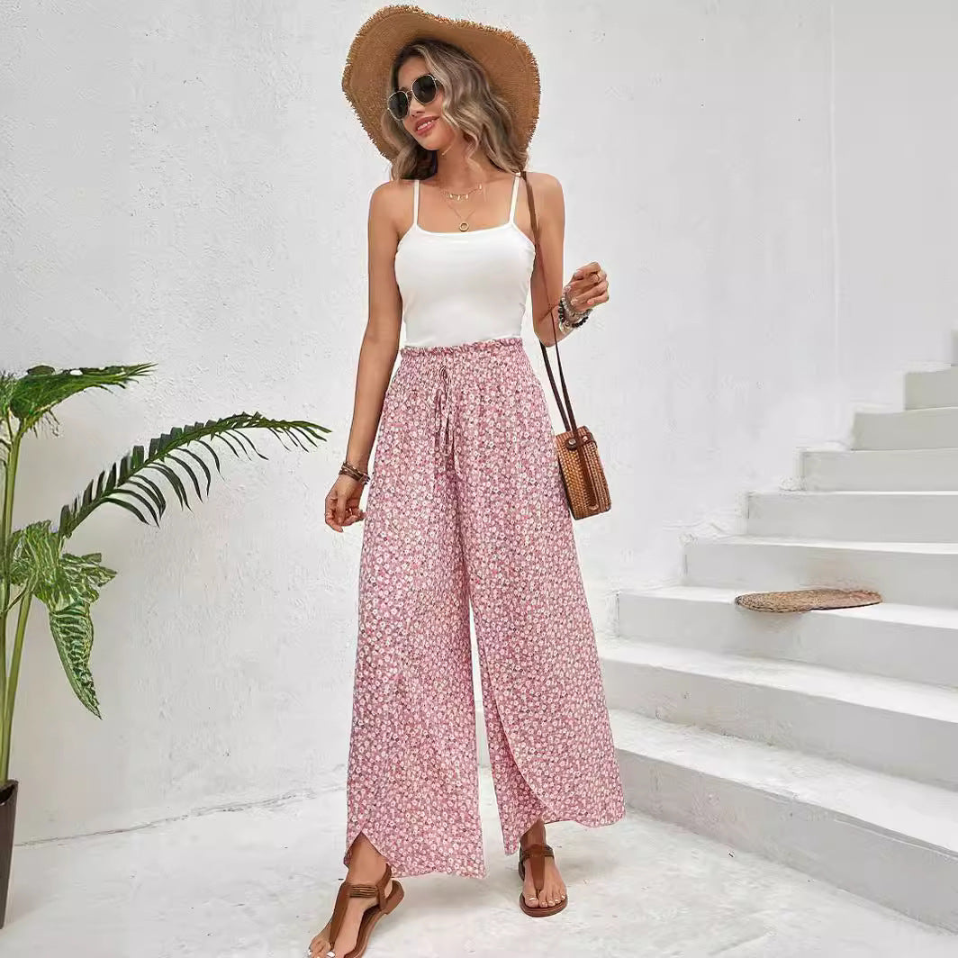 Damen weite Sommerhose mit elastischem Bund und floralem Design GR