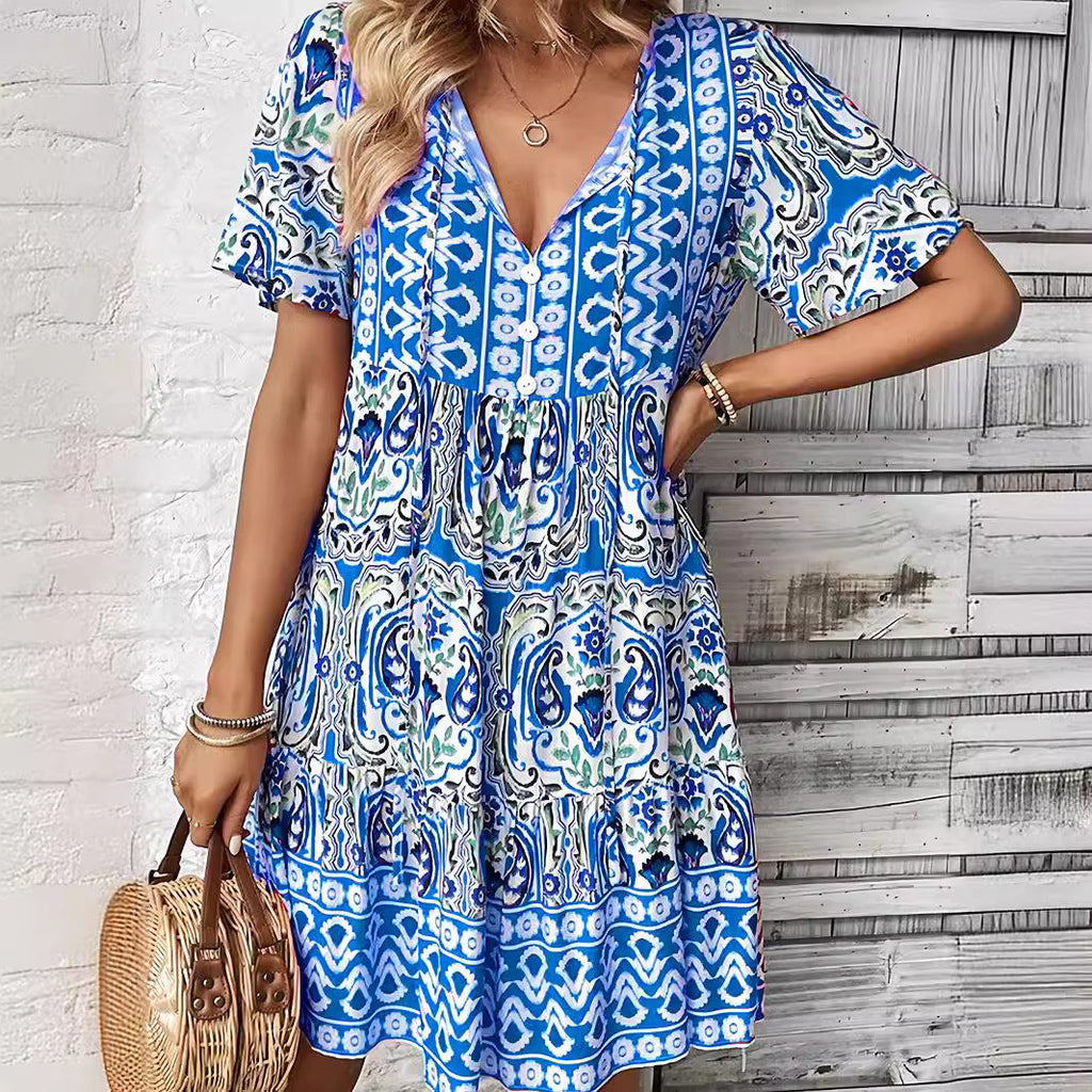 Women's cotton dress with boho-inspired pattern, size
